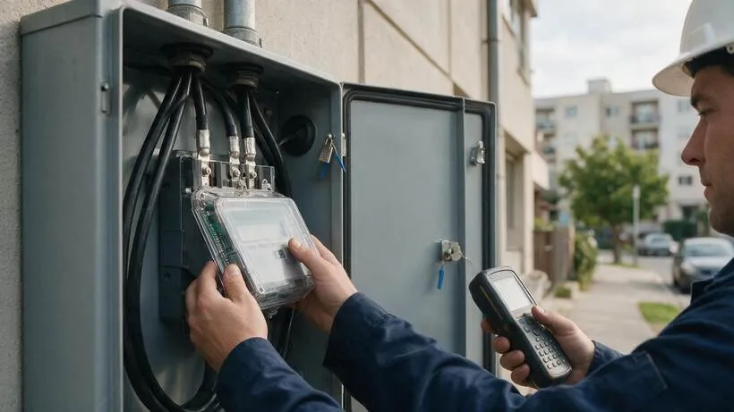 Técnico executando serviço em medidor de energia