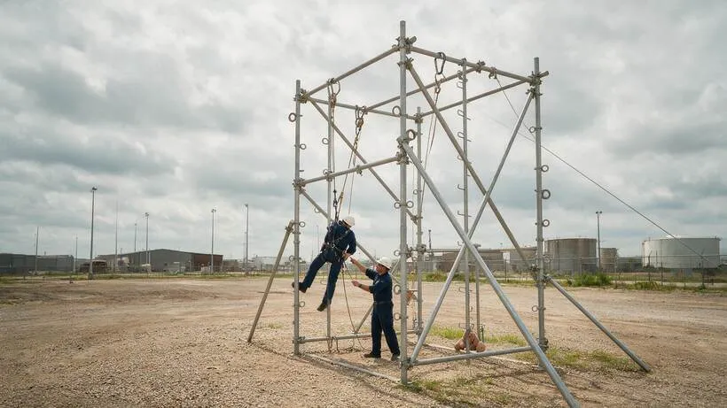 Treinamento de norma regulamentadora com equipamento de proteção em uso